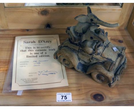 Ceramic elephant in car by Sarah D'Arcy