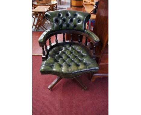 Green button back leather swivel office chair