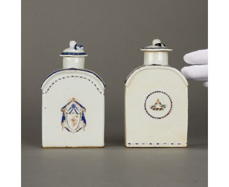 Group of two Chinese export porcelain tea caddies or poys for the American market, late 18th to early 19th century. Each with