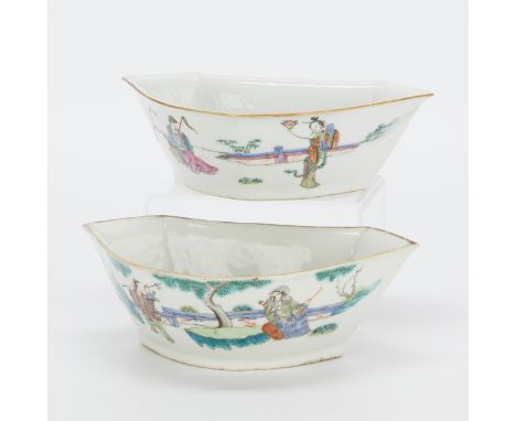 Group of two Chinese export porcelain famille rose sweet meat dishes, 19th century. Decorated along the interior with bats an