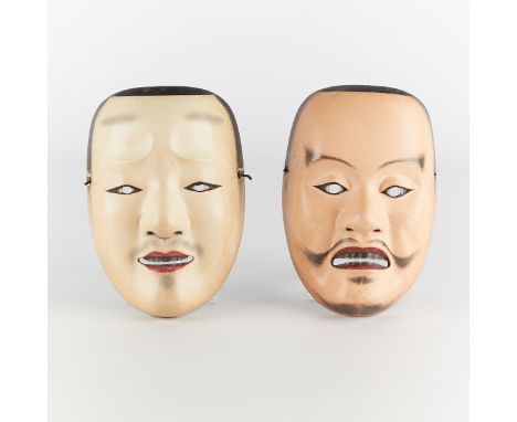 Bidou Yamaguchi (born Yamaguchi Hiroki) (Japanese, b. 1970). Group of two Otoko-men Noh masks. One depicting Kantan and one d