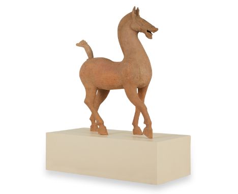 Chinese unglazed red pottery horse, possibly Eastern Han or Tang dynasty. A mingqi sculptural mortuary or spirit object. The 