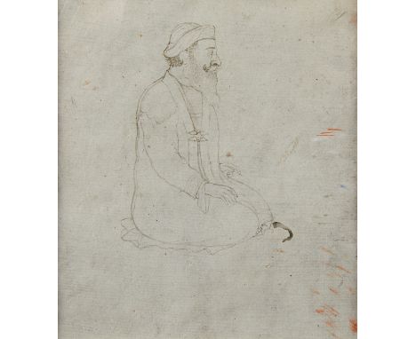 Indian portrait drawing of a seated man, 18th or 19th century. He is well rendered with fine lines and features.Provenance: F