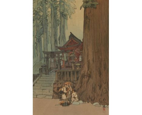 Hiroshi Yoshida (Japanese, 1876-1950). Japanese shin-hanga woodblock print titled "Nikko kiri no hi (Misty day in Nikko)," de