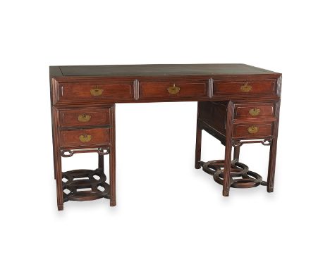 19th century Chinese Hong Mu Hardwood scholars or campaign desk. Separates into three parts for easy transportation. Fine han