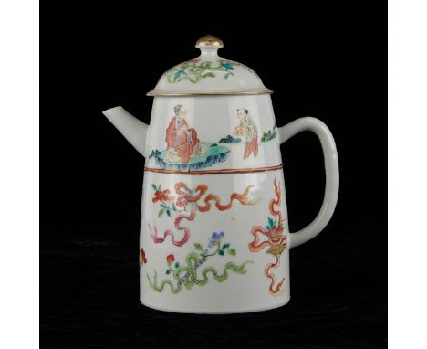 Chinese famille rose porcelain lighthouse teapot, 19th century Tongxi Period. The upper register decorated with children serv