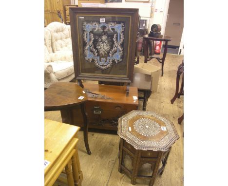 A small Eastern camphorwood trunk, with carved detail, 2ft. 6in. - accessed; padlock without key, together with a Victorian b