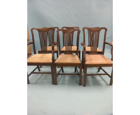 A set of six early Chippendale-style mahogany dining chairs, including pair of carvers, pierced splats and drop-in seats