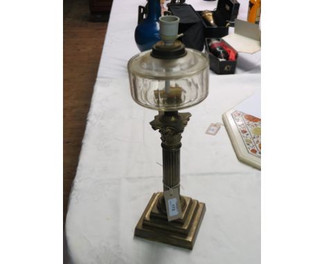 A Victorian brass oil lamp, Corinthian column on square, stepped base, 18in. - converted to electric, also to include a Victo