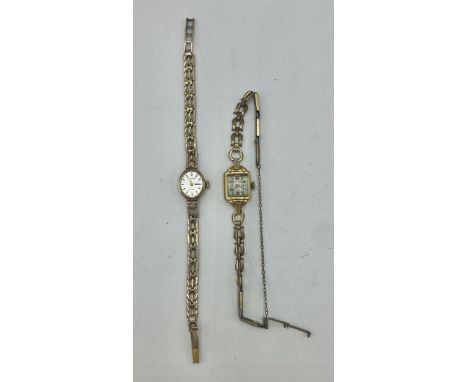 A 9ct gold cased Rotary cocktail watch on 9ct gold bracelet strap. (12.4g) together with a continental marked yellow metal co
