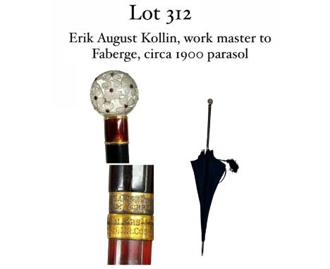 Erik August Kollin, workmaster to Faberge, circa 1900Parasol, Carved ball top with four leaf clover design with ruby set cent