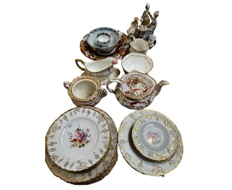 A mixed lot of ceramics, to include Three Oriental blue and white late C19th and later bowls (some cracks),  Royal Crown Derb