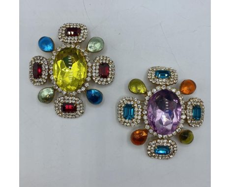 Chanel. Spring 1995 Two Couture Vintage Iconic Large crystal cross pendant brooches Gilt metal with cut glass and rhinestones