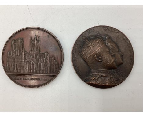 A Bronze Coronation Commemorative medal, Edward VII 1902. by F.Fuchs for Elkington and Co together with a commemorative bronz