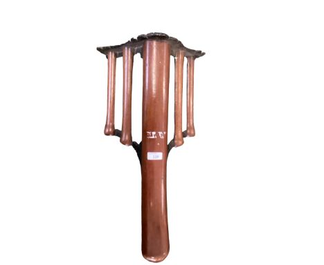A vintage style wooden and metal wall mounting saddle horse, 50cm L 