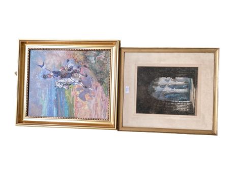 A continental oil on canvas of a cavalry officer indistinctly signed lower right and dated 1936 together with and oil on canv
