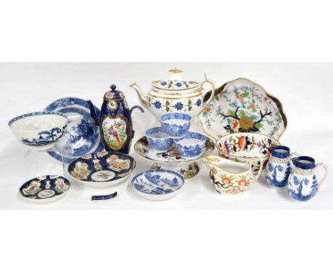 Collection of assorted pottery tea wares to include a Spode pattern no. 2881 teapot (at fault), New Hall cream jug, pair Boot