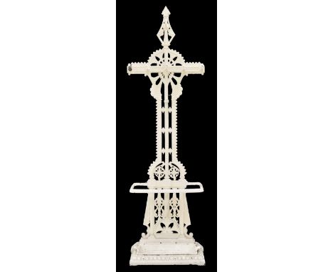 Christopher Dresser for Coalbrookdale Aesthetic Movement painted cast iron hall stand, of pierced stylised form, the upper pa