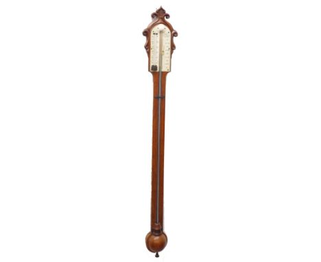 19th century oak stick barometer, the ivory scale signed West, 92 &amp; 93 Fleet Street, London, over a flat trunk to the hem