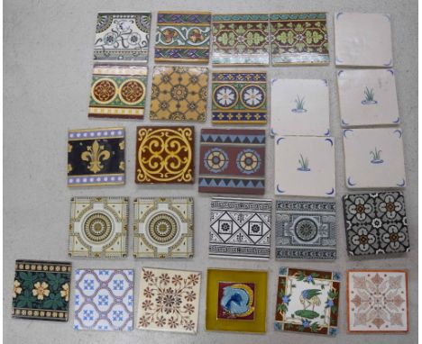 Good collection of twenty-six Victorian and later tiles, primarily Mintons and Minton Hollins