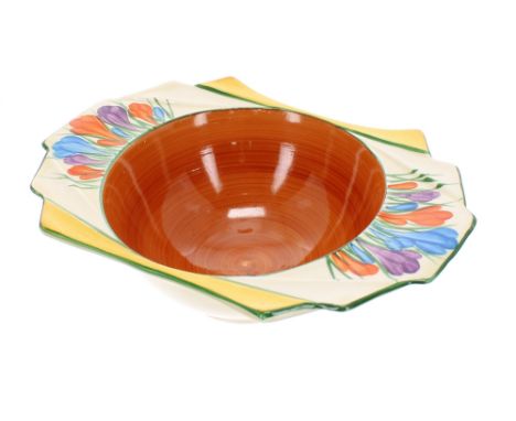 Clarice Cliff Bizarre 'Autumn Crocus' grapefruit bowl, printed backstamp, 6.75" wide