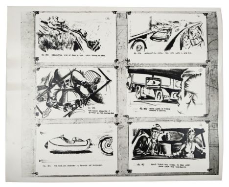JAMES BOND ‘THE SPY WHO LOVED ME’, 1977 –  PHOTOGRAPHIC REPRODUCTION  STORYBOARDS FOR THE LOTUS AND MOTORCYCLE SIDECAR MISSIL