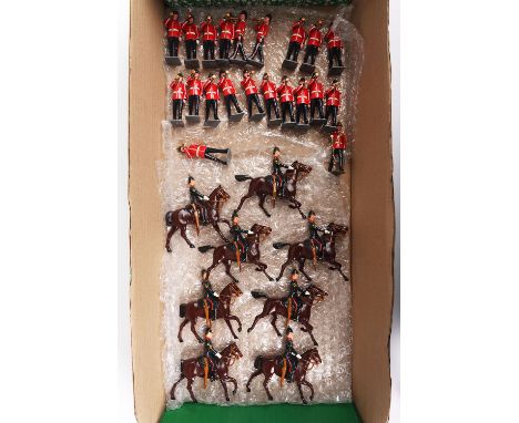 Professionally repainted Durham Light Infantry and Military Mounted Police Britains toy soldiers, twenty Durham Buglers march