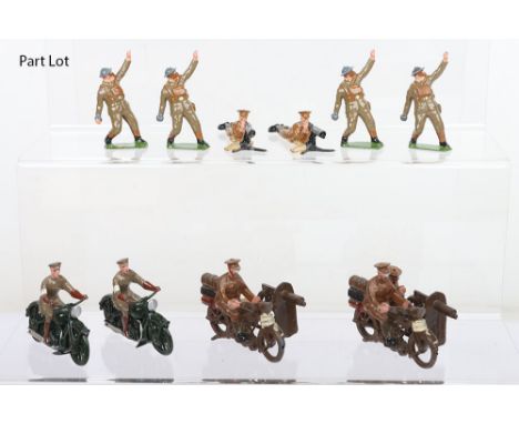 Britains set 199 Motorcycle Machine gun corps, three Motorcycles with driver, sidecars and gunners, (condition good one lacks