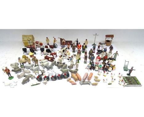 Britains and other Farm People and animals with some accessories, Blacksmiths and a vegetable patch (Condition Good-Fair, a f