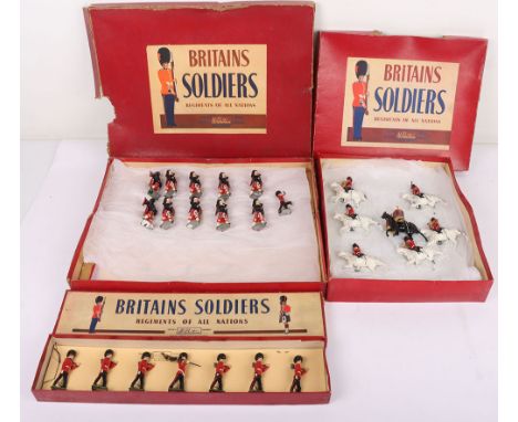 Britains set 1720 Band of the 2nd Dragoons, six musicians on white horses and kettle drummer on black horse, in ROAN box, (co