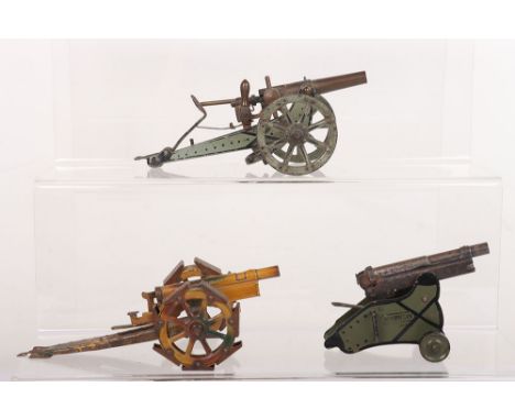 Marklin Field guns, 1910, grey and black painted cast metal Field gun, 7” (17.5cm), cannon and a later tinplate camouflage pa