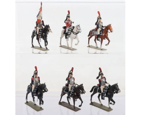 Lucotte Napoleonic First Empire Cuirassiers with Officer (saddle cloth flaked), Trumpeter and Eagle Bearer, three horses righ