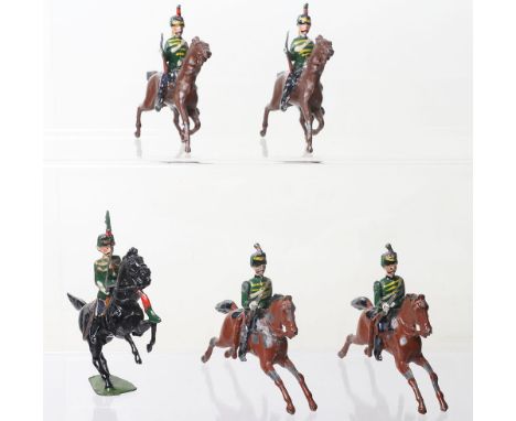 Britains set 83, Middlesex Yeomanry FIRST VERSION on 'donkey' and 'rocking' horses' with Officer on rearing horse with throat