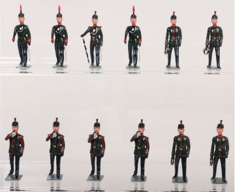 Professionally repainted Kings Royal Rifle corps of 1910 Full dress Britains toy soldiers, gloss finish thirty-two marching a