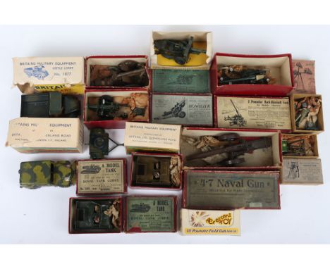 Britains Tanks, Guns and equipment, two boxed 1203 Carden Loyd type tanks with drivers and gunners, (condition fair, both lac