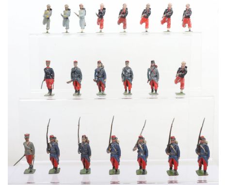 Britains assorted French Infantry Zouaves and Turcos, with two Officers and two RARE Infantry with box packs, and two in full