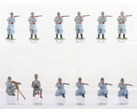 Britains PARIS OFFICE French Infantry in steel helmets standing and kneeling firing, kneeling Officer with binoculars and Mac