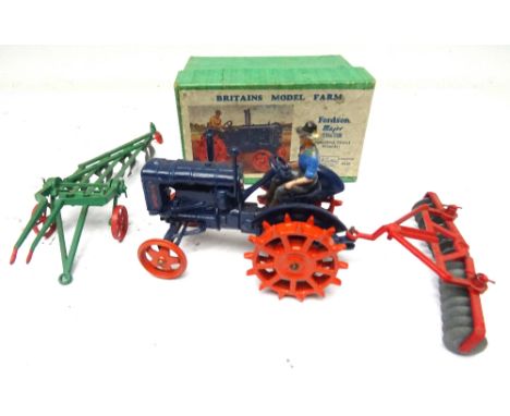 Britains Farm set 127F, Fordson Major Tractor spudded metal wheels with Driver in original colour illustrated box with 135F D