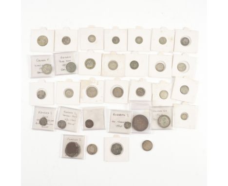 A COLLECTION OF MOSTLY BRITISH SILVER COINSTo include seven hammered issues, including a forgery of a Charles I Oxford Mint h