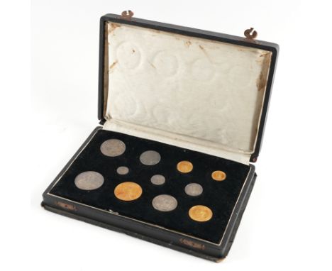 A VICTORIA 1887 JUBILEE COMPOSITE SET OF ELEVEN GOLD AND SILVER COINSTo include; a five pounds piece, a two pounds piece, a s