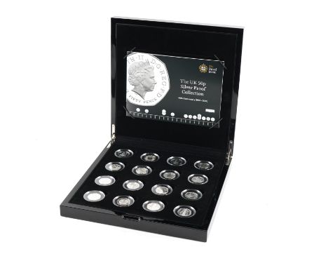 A ROYAL MINT U.K 50 P SILVER PROOF COLLECTIONCommemorating the 40th Anniversary 1969-2009, containing sixteen coins