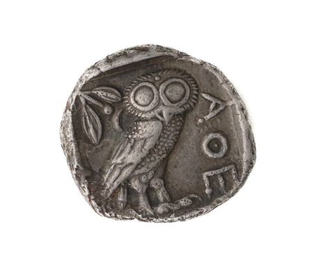 ANCIENT GREECE; AN ATHENIAN SILVER TETRADRACHMObverse with portrait, reverse with owl and detailed AOE, weight 16.3 grams