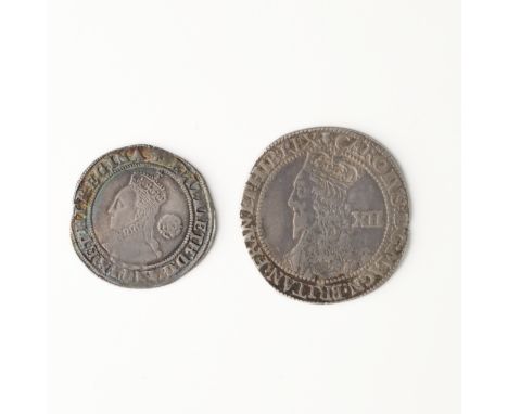 TWO HAMMERED SILVER COINS (2)Comprising; a Charles I Scottish twelve shillings and an Elizabeth I sixpence 1574