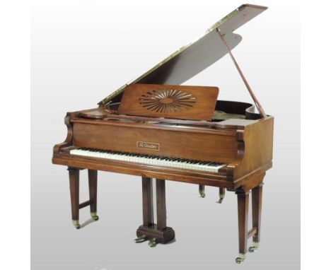 A German walnut cased baby grand piano, on square tapered legs, by R. Goetze, 151cm