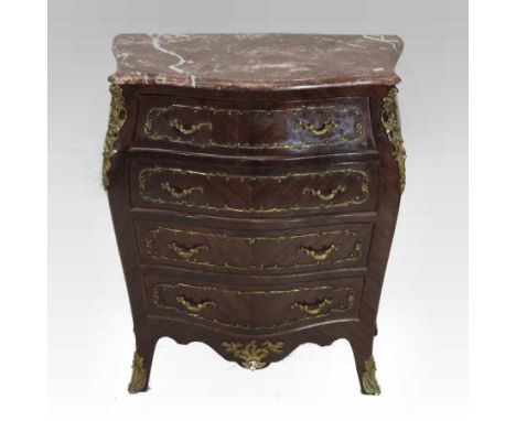 A 19th century style rouge marble top commode, containing four long drawers, 67cm