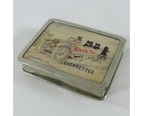 A 1920's Black Cats Carreras cigarettes advertising vesta case, of rectangular shape with a trick opening catch, inset with a