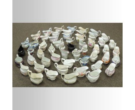 A collection of fifty-six various Regency porcelain cream jugs, mainly circa 1790-1820, to include New Hall, Sunderland lustr