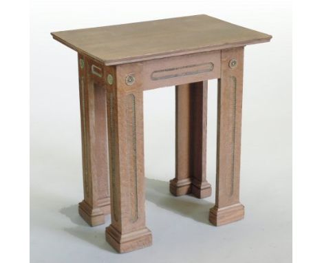 An Arts and Crafts light oak hall table, of geometric design, on square legs, 76cm