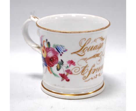 Victorian gilt enamel friendship mug, 9cm high.