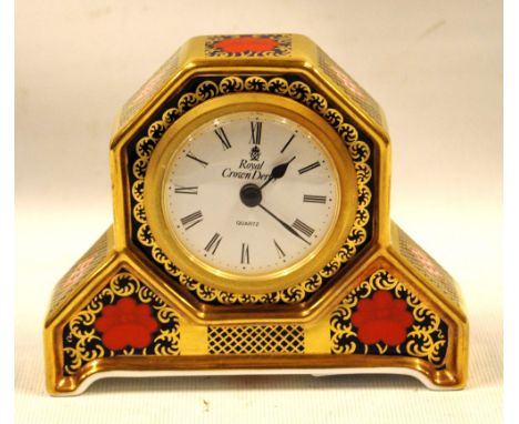 Royal Crown Derby Old Imari pattern mantel clock, pat no 1128, 10.5cm high.